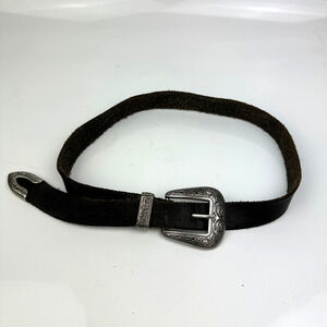 VTG Leather Belt Western Cowgirl Three Piece Sets Silver Plated Longhorn Buckle